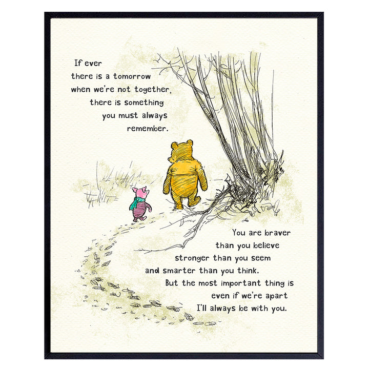 Winnie Pooh Wall Art - Kids Wall Art - Boys Room, Baby Nursery Decor - Girls Bedroom Decor - Wall Decor for Toddlers - Always Remember You Are Braver Than You Believe - A. A. Milne Poster 11x14 Gift