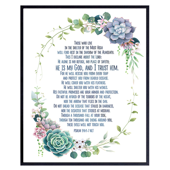 Psalm 91 - Succulent Religious Wall Decor - Psalms Bible Verse Wall Art - Church Decorations - Scripture Wall Art - God Wall Decor - Catholic Wall Decor - Christian Gifts for Women