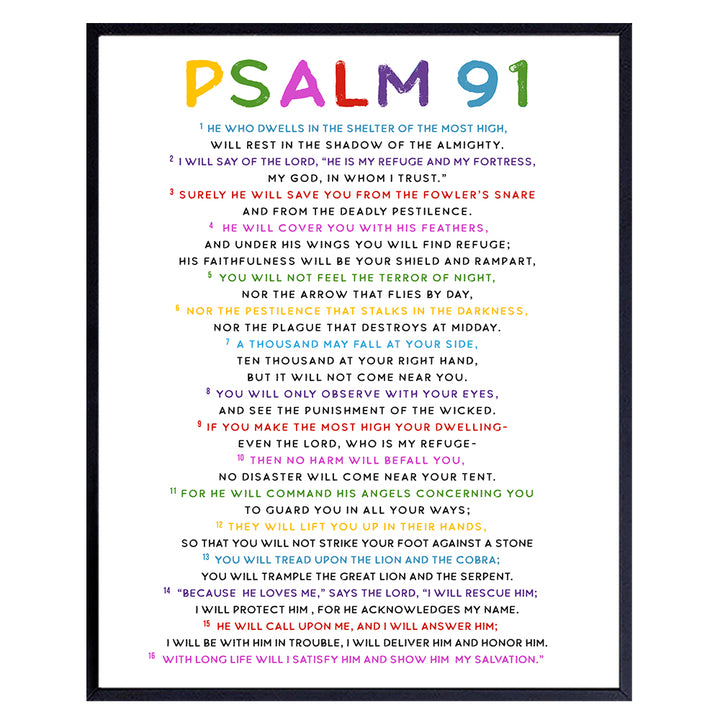 Psalm 91 - Religious Wall Decor - 91st Psalm Wall Art - Scripture Wall Decor - Bible Verse Wall Art - God Wall Decor - Church Decorations - Christian Wall Art for Women, Men - 8x10 Picture Print