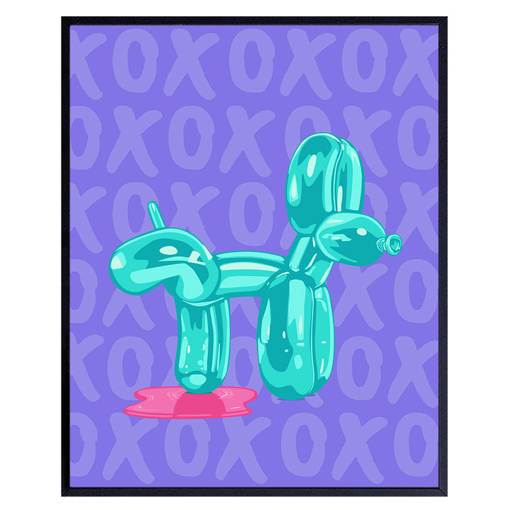 Purple Bathroom Accessories Bathroom Decor - Teal Blue Bathroom Wall Art - Balloon Dog Pop art Funky funny Wall Decor- Preppy Trendy Wall Decor - Cute Chic 80s X0 Minimalist Modern art Dorm Room Decor