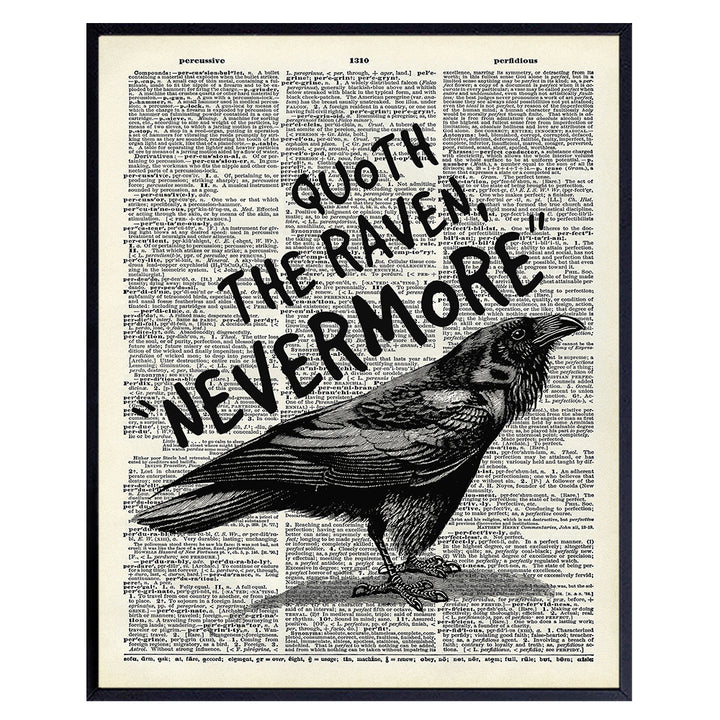 Edgar Allan Poe Goth Decor - Gothic Home Decor - The Raven Poster 8x10 - Creepy Vintage Wall Art - Nevermore Halloween - The Crow - Funny Unique Affordable Gift - Dictionary Art Photo Picture Print