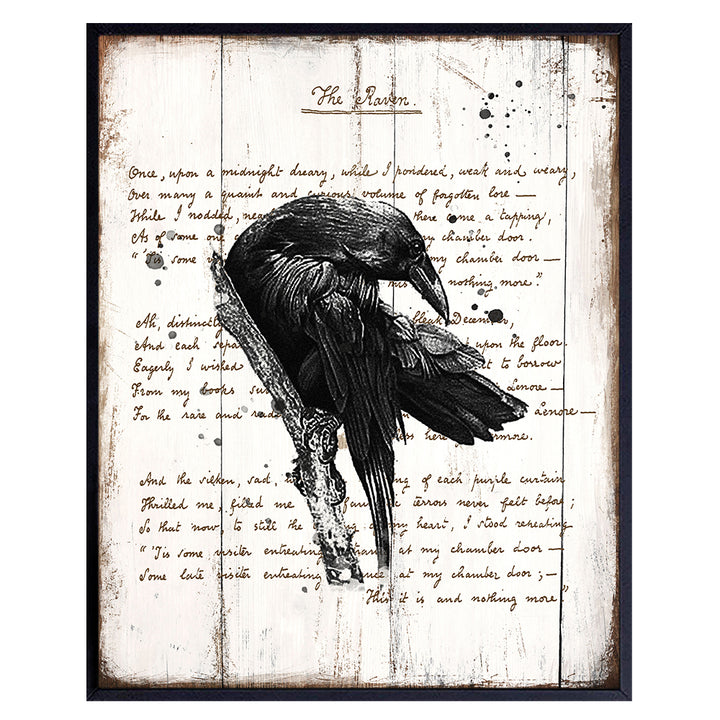 Edgar Allan Poe, The Raven - 8x10 Sign Photo - Shabby Chic Wall Art, Home Decor - Vintage Rustic Decoration Poster Print for Living Room, Bedroom - Gift for Goth Poem, Poetry Fans