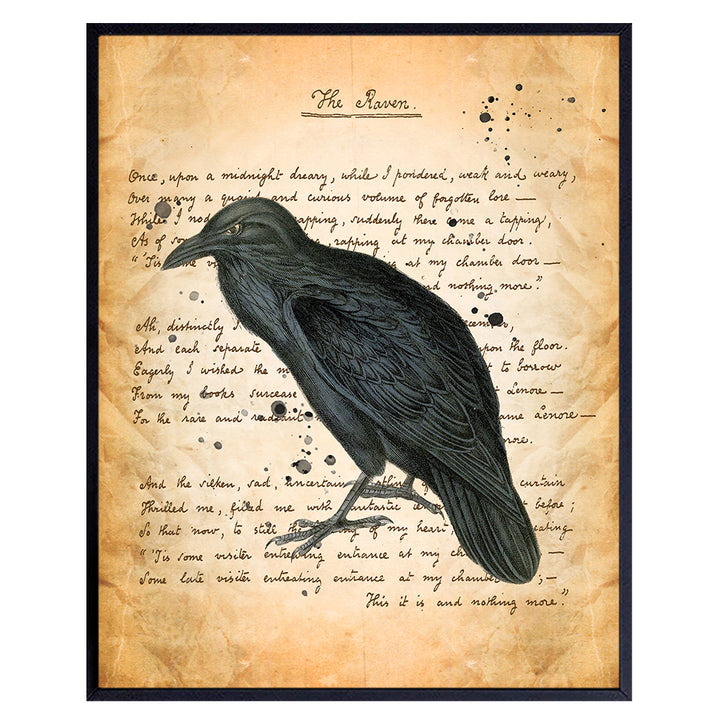 Goth Gothic Home Decor, Wall Art - Creepy Edgar Allan Poe The Raven Poem for Living Room, Bedroom, Bathroom, Kitchen - Vintage Rustic Decoration or Gift - 8x10 UNFRAMED Retro Poster Print