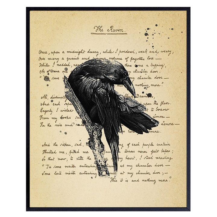 The Raven - Edgar Allan Poe Vintage Wall Art Decor Set - Rustic Retro Home, Apartment or Office Decoration Picture for Living Room, Bedroom - Gift for Goth and Steampunk Fans