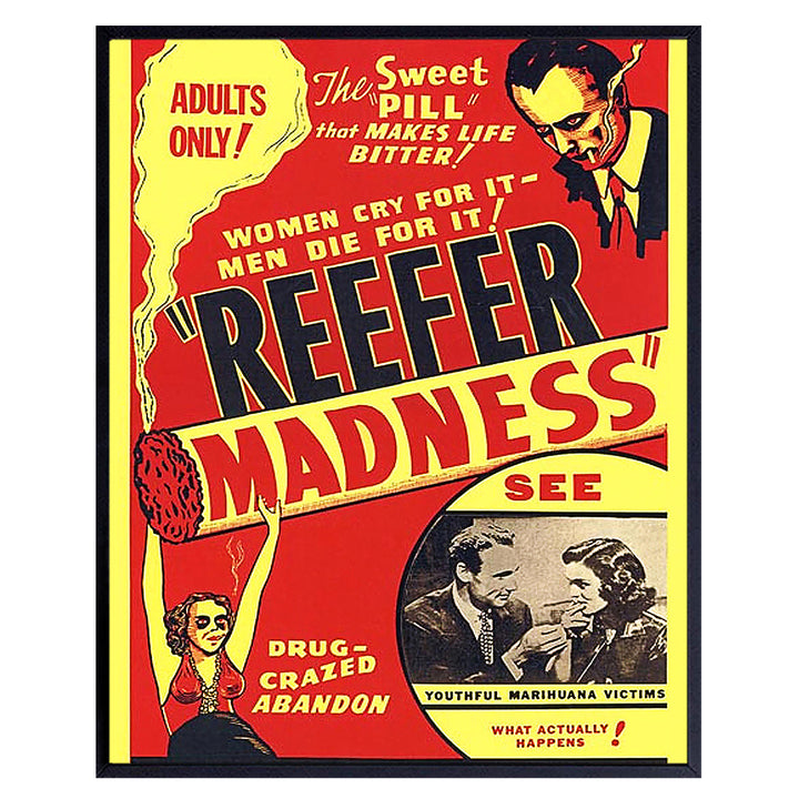 Reefer Madness - Dope Wall Art - Marijuana Decorations - Pothead Gifts - Weed Gifts - Cannabis Gifts - Stoner Room Decor Accessories - Ganja Wall Art for Men, Women - 8x10 Vintage Movie Poster