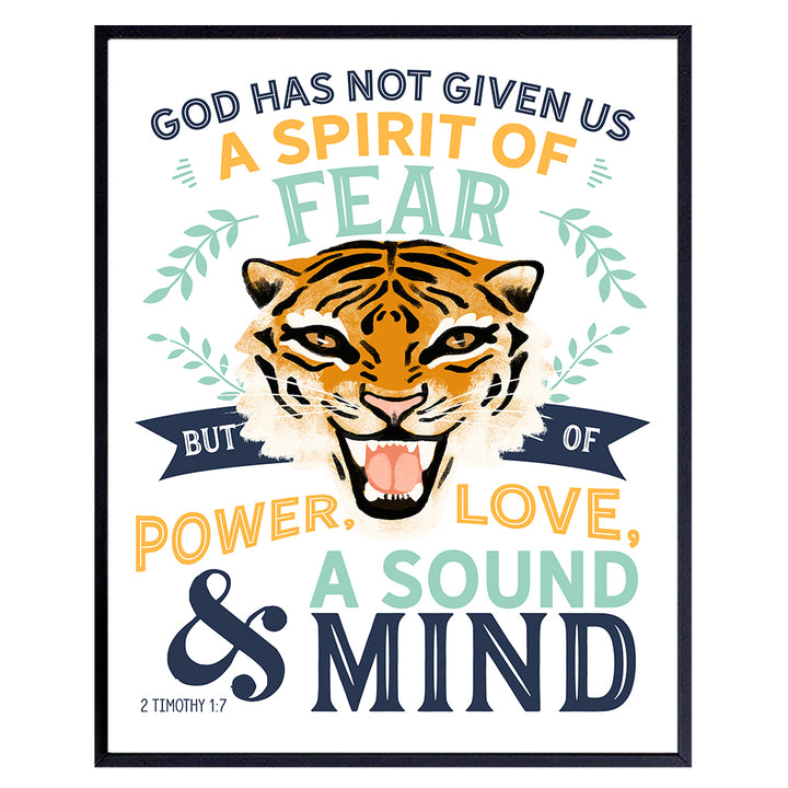 Motivational Inspirational Quote Religious Bible Verse Wall Art - Christian Scripture Tiger Wall Decor for Home, Sunday School, Kids, Boys Bedroom, Living Room, Church - Jungle Animal Catholic Gifts