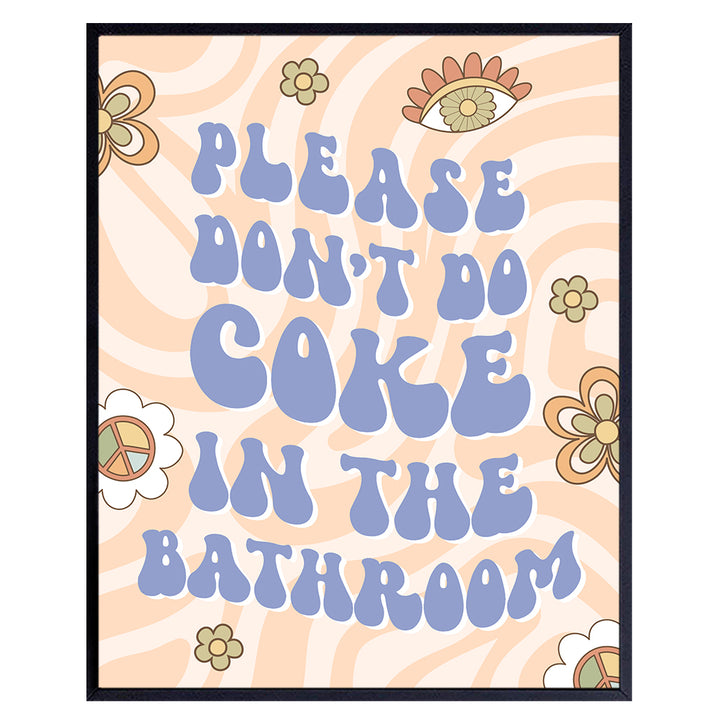 60s 70s Blue Bathroom Decor - Cute Bathroom Pictures - Trippy Vintage small Bathroom Wall Art - funny Quotes Wall Decor Poster - Hippie Bathroom Decor Aesthetic - Retro style Preppy Room Dorm Decor