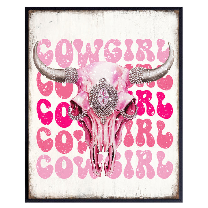 Western Boho Girls Wall Decor - Cowgirl Country Home Decor - Cow Skull Wall Decor - Boho-chic Rustic Farmhouse Wall Art for Women, Tween Teen Girls Bedroom, Living room - Preppy Trendy Room Decor