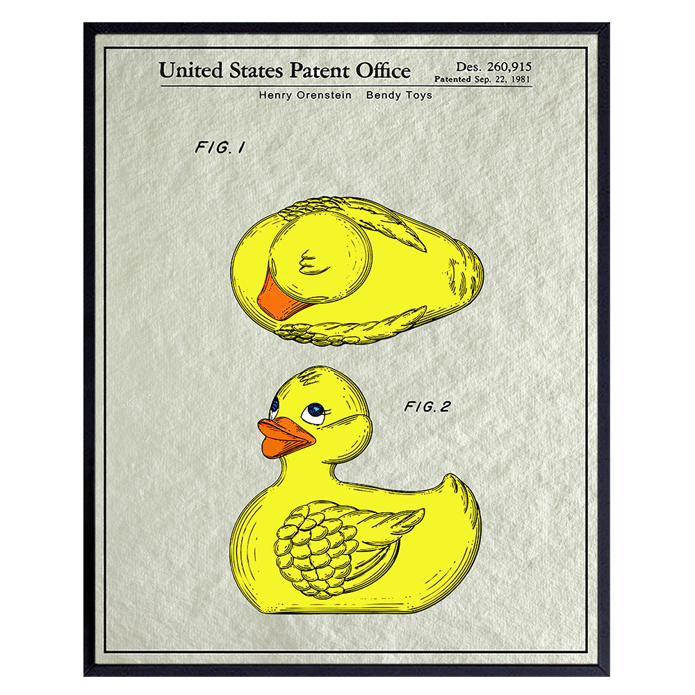 Original Rubber Duck Bathroom Patent Art Print - 8x10 Vintage Wall Art Poster - Chic Retro Home Decor for Boys, Girls, Kids, Baby Room, Nursery or Bath - Great Gift for Mom - Unframed Photo