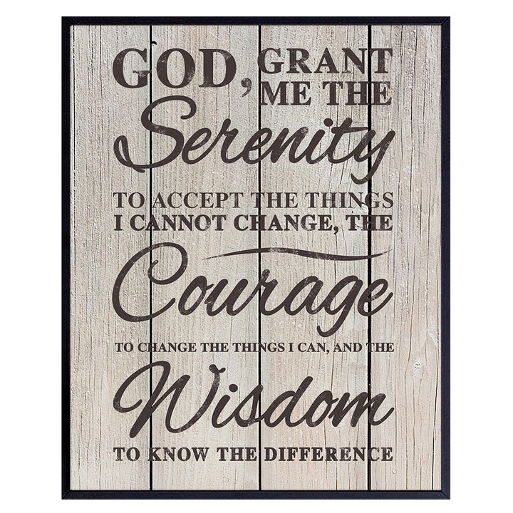 Serenity Prayer Art Print - Rustic Shabby Chic Wall Art Poster - Gift for AA, Alcoholics Anonymous Members, Those in Recovery - Unique Home Decor for Kitchen, Bedroom, Living Room, 8x10 Photo Unframed