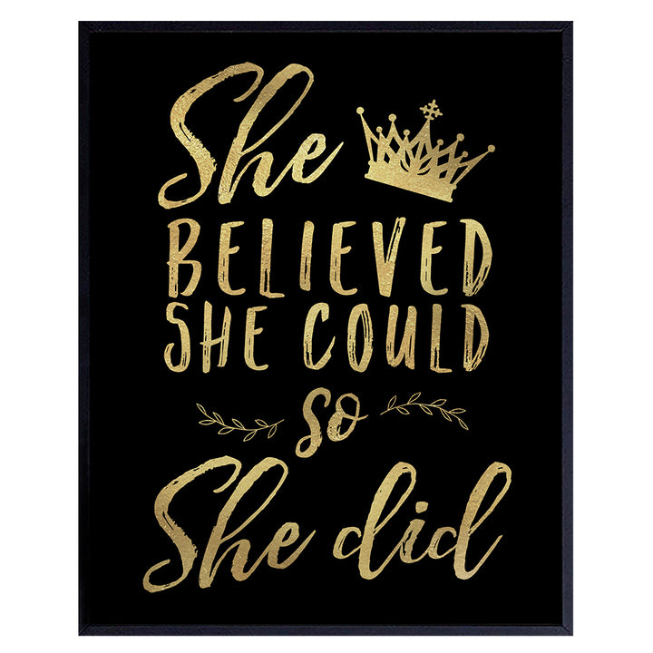 Inspiration Saying Quotation Motivational poster for Woman - Positive Quotes Wall Decor - Teen Girls Women Bedroom Wall Art & Decor - She Believed She Could So She Did Poster - Aesthetics Room Decor