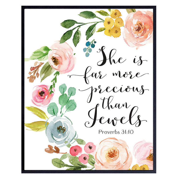 Proverbs 31 - Bible Verse Wall Art for Girls, Women, Teens - Religious Scripture Room Decor for Baby Bedroom, Living Room, Bathroom - Unique Christian Gift - Flowers in Pastel Colors 8x10 UNFRAMEDSign