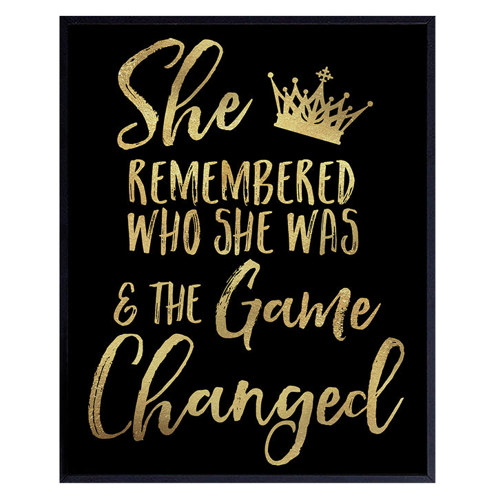 Inspiration Motivational poster for Woman - She Remembered Who She Was And the Game Changed - Teen Girls Women Bedroom Wall Art & Decor - Encouragement Gift - Motivation Saying Poster 8x10