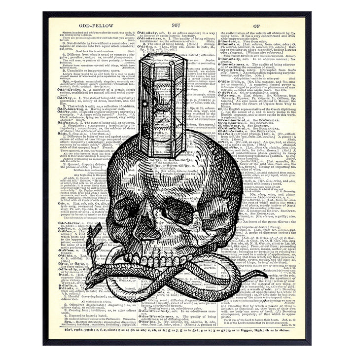 Skull, Snake, Hourglass Goth Gothic Home Decor - Gift for Occult, Wicca, Wiccan, Esoteric Arts Fan - Vintage Dictionary Room Decor Wall Art Print - Steampunk Poster - 8x10 UNFRAMED