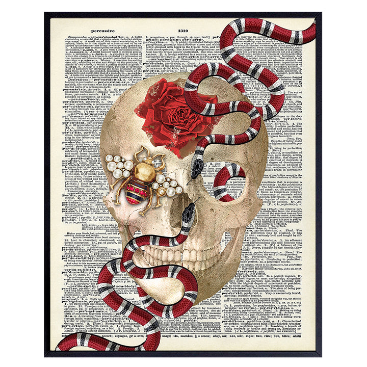 Wall Art of Gucci Snake - Skull Wall Decor - Glam Poster Print for Room or Home Decoration - Chic Fashion Design Gift for Women, Wife, Woman, Her, Teens, Girls - Glamour Couture Dictionary Art