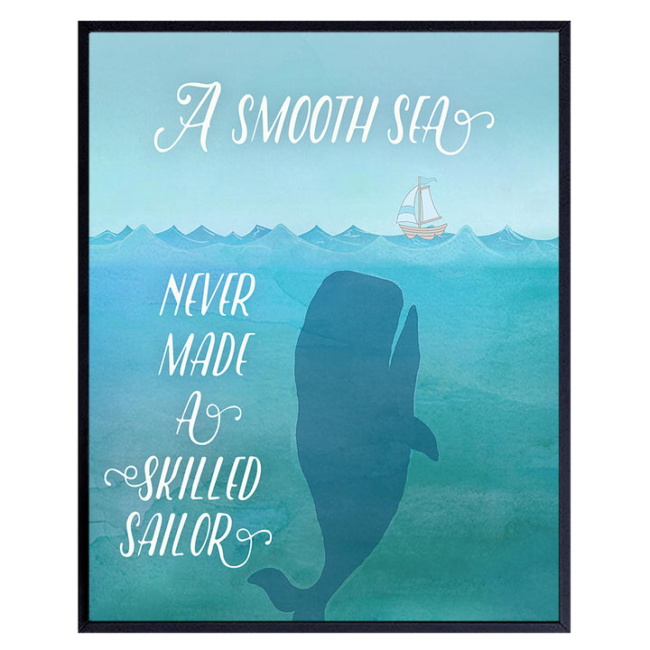 Inspirational Quote Wall Decor - 8x10 Motivational Wall Art Poster, Room Decoration for Lake or Beach House - Positive Saying - Whale, Nautical Wall Decor, Sailboat - Gift for Sailors - Unframed Print