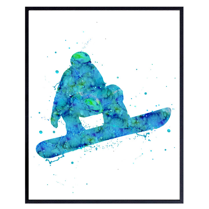 Snowboard Watercolor Wall Art Print - 8x10 Unframed Photo - Great Gift for Skiers and Snowboarders- Chic Home Decor