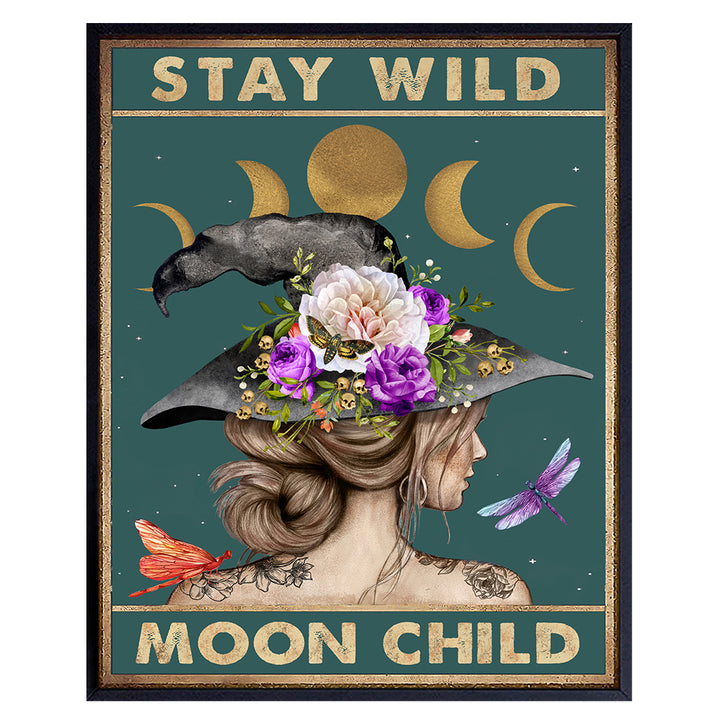 Stay Wild Moon Child - Hippie Room Decor - Womens Boho Wall Art - Witch Decor - Celestial Boho Wall Decor - Bohemian Wall Decor - Moon Wall Decor - Witchy Room Decor - Wicca Witchcraft Wiccan Decor