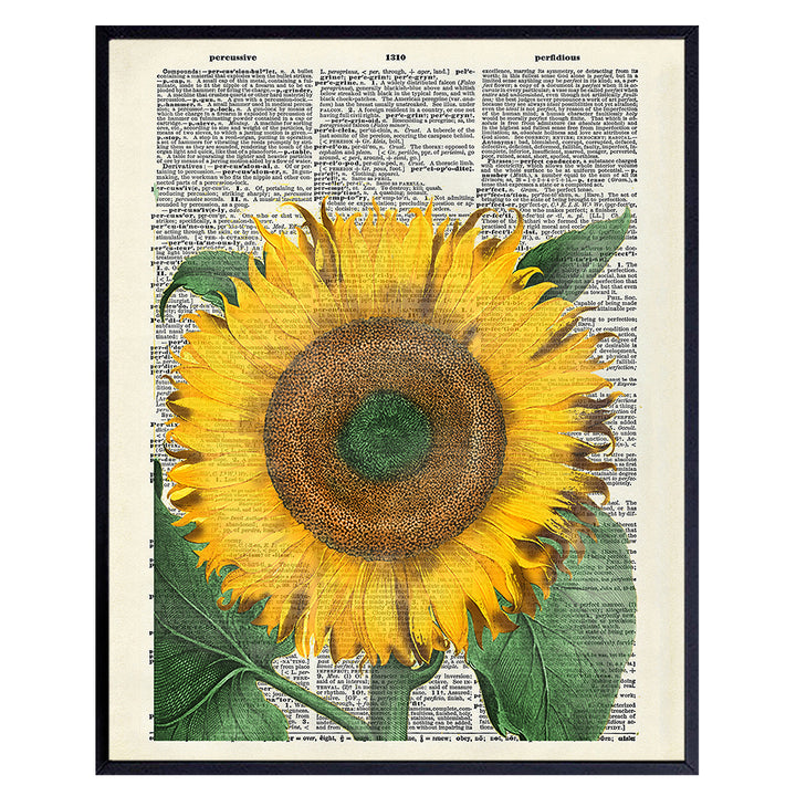 Sunflower On Photo of Dictionary Page - Unframed Wall Art Print - Great For Home Decor - Affordable and Easy Gift Giving - Ready to Frame (8x10) Photo