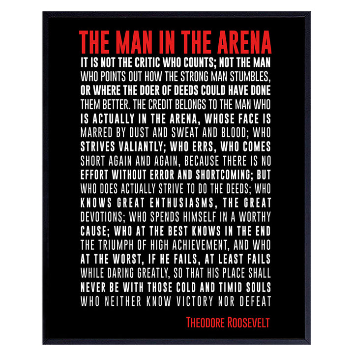 Man in the Arena Teddy Roosevelt inspirational Poem - Motivational Wall Art Poster Print Makes a Great Gift for Students, Entrepreneurs, Kids, Teens - Perfect Decor, Room Decorations for Home Office