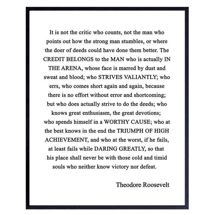 Teddy Roosevelt Man in the Arena Quote Wall Art Print - 8x10 Unframed Photo - Perfect Inspirational and Motivational Gift, Chic Home Decor