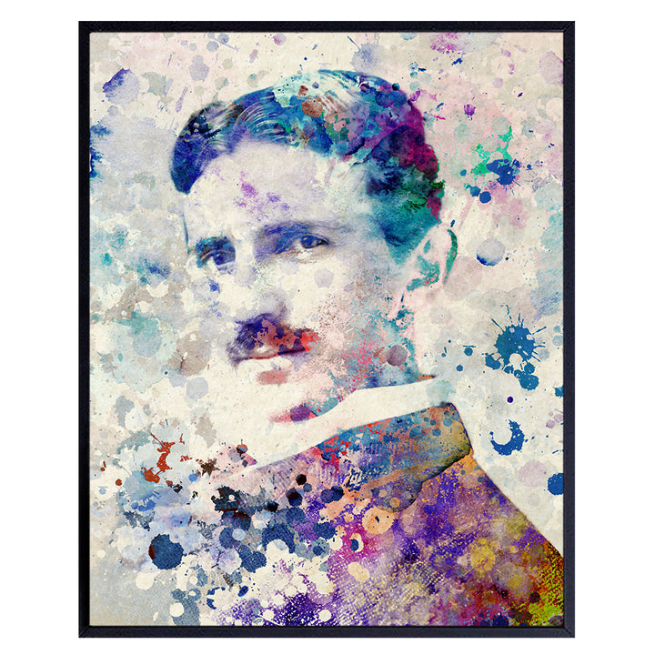 Nikola Tesla Art - Colored Collage - Great Gift For Electrical Engineer, Teacher - Home Decor, Wall Decoration for Class, Classroom, School - 8X10 Unframed Vintage Photo Print