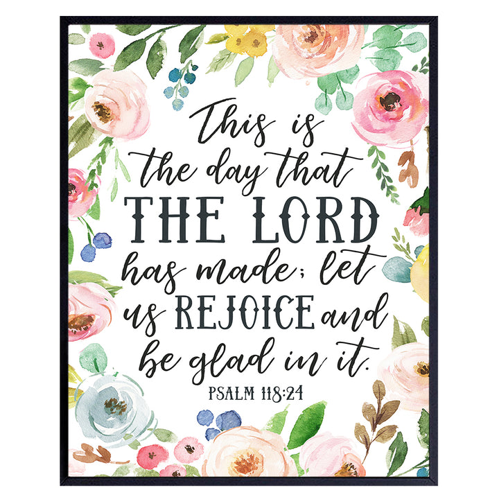 This Is The Day The Lord Has Made Sign - Christian Bible Verse Wall Art - Religious Scripture Wall Decor Poster Print for Bedroom, Living Room, Kitchen - Floral Art for Women, Her, Wife, Girlfriend