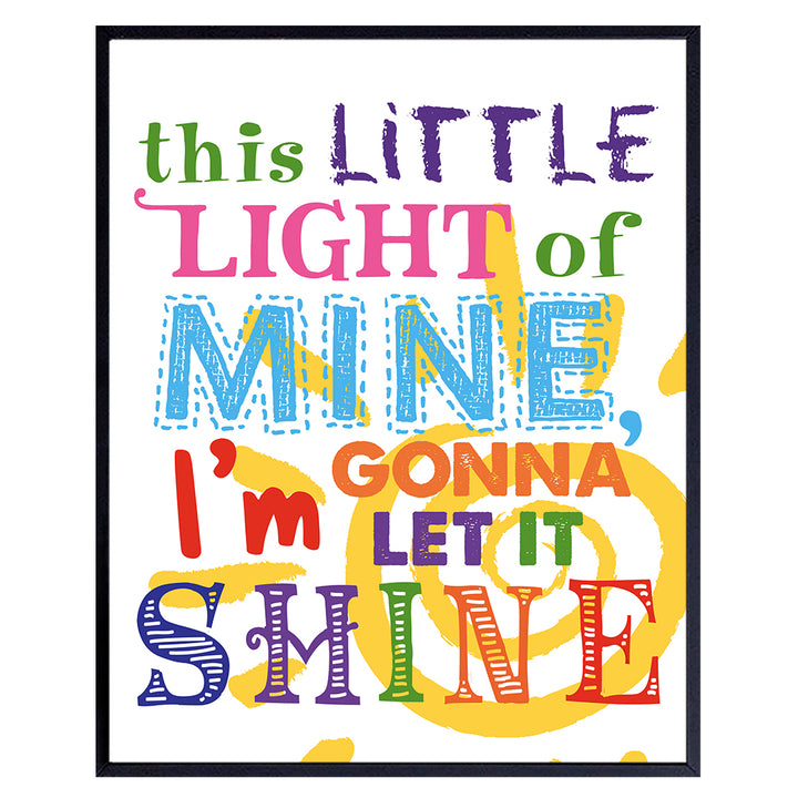 Kids Wall Decor for Girls Bedroom, Boys Room Decor, Baby Nursery - Cute Original Colorful Wall Art - Unique Housewarming Gift - This Little Light of Mine - 8x10 UNFRAMED Picture Print