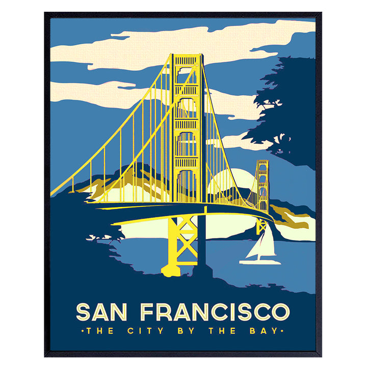 San Francisco Golden Gate Bridge Poster - 8x10 Vintage Retro Travel Wall Art Print - Gift for California Cali CA Fans - Home or Apartment Decor for Living Room, Office, Bedroom, Family Room -UNFRAMED