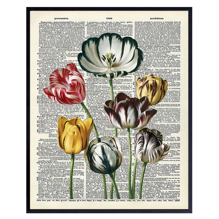 Floral Upcycled Dictionary Art Picture - Unique Wall Decoration Poster For Bedroom, Bathroom, Bath, Kitchen, Home Office, Apartment - Vintage Decor or Gift for Women, Her, Wife - 8x10 Photo Print