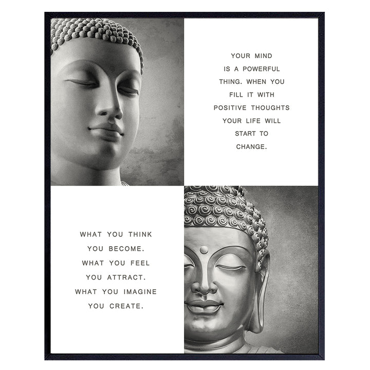 Zen Decor - New Age Buddhism Quotes - Buddha Statue Inspirational Spa Wall Art - Meditation Gift for Women, Yoga Instructor - 8x10 Motivational Spiritual Buddha Room Decoration Poster Print