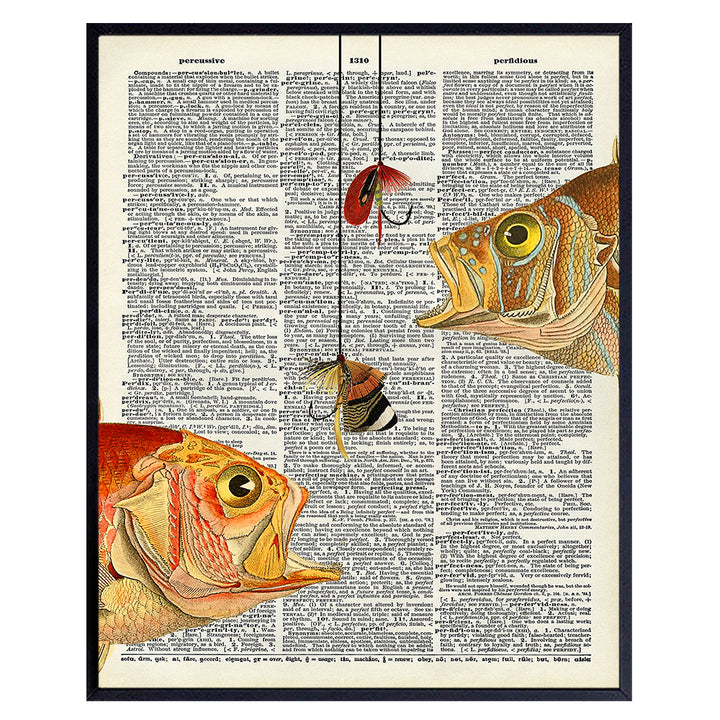 Fishing Upcycled Dictionary Wall Art Print - 8x10 Vintage Unframed Photo - Perfect Gift for Fishermen and Great Beach House and Lake House Home Decor - 2 Hungry Fish