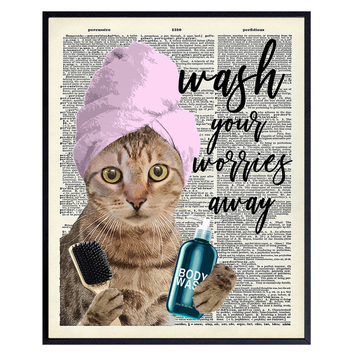 Cat Wall Decor - Unique Cat Wall Art - Original Bathroom Dictionary Art - 8x10 Photo, Upcycled Typography Quote for Bath - Funny Affordable Gift for Cat Lover - Cat Wall Decor Picture Poster Print