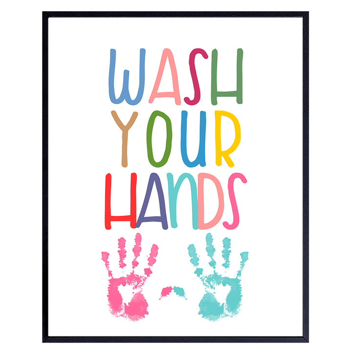 Wash Your Hands Bathroom Decor - Childs Bath Wall Art Poster - Unique Home Art Print for Kids, Toddlers - Inexpensive Gift for Moms or Dads - 8x10 Photo Unframed