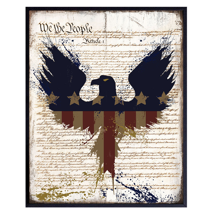 American Flag Eagle Wall Art Print - 8x10 Rustic Vintage Home Decor Photo Picture - Unique Patriotic Gift for US Military Vet, Veterans Day, Memorial Day, Fourth 4th of July - Unframed Poster