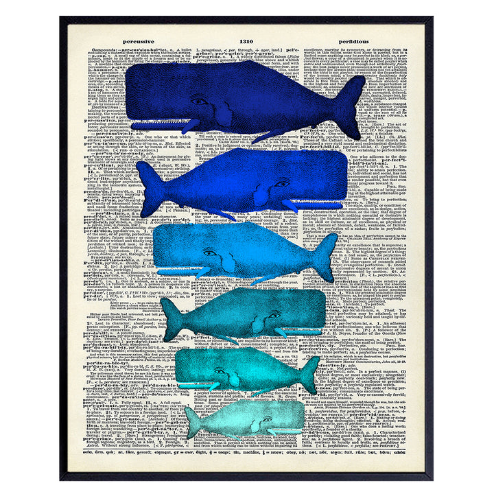 Blue Whales - Unframed Dictionary Wall Art Print - Great For Fishermen - Beautiful Home Decor - Affordable Gift - Ready to Frame (8x10) Photo