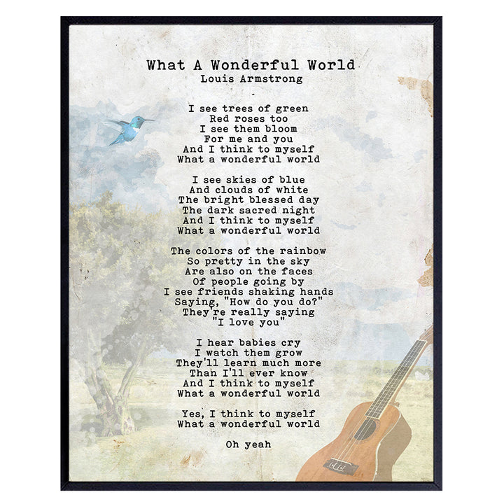 What a Wonderful World Lyrics Poster - 8x10 Wall Art, Home Decor - Louis Armstrong Song Music Art Print - Uplifting Motivational Inspirational Quote, Sentimental Saying - Unframed Print