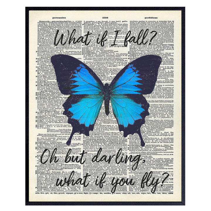 Inspirational Wall Art - Home Decor, Room Decorations for Bedroom, Office, Living Room - Unique Cute Boho Gift for Women, Girls, Teens - Blue Butterfly - 8x10 Self Confidence Picture Poster Sign