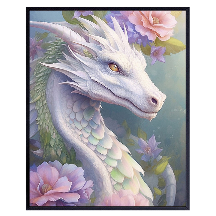 Sci Fi Video game Room Decor - Fantasy Dragon Decorations Wall Art - Gaming Accessories, Science Fiction Gamer Room Decor Poster - White Pink Girls Room Decor, Girls Bedroom Decor - Gamer Gifts