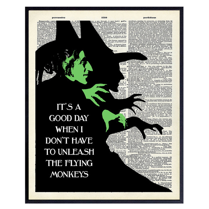 Funny Wizard of Oz Dictionary Art - 8x10 Wicked Witch Wall Decor, Home Decoration, Apartment or Office Poster- Cool Unique Gift for Mom, Boss, Manager - Unframed Picture, Photo, Print