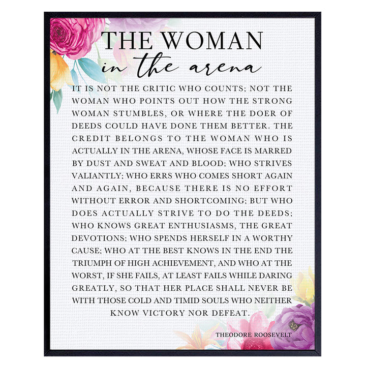 LARGE 11x14 - Man, Woman In the Arena Positive Quote Wall Art - Uplifting Encouragement Gift for Women, Girls, Teens - Motivational Inspirational Teddy Roosevelt Daring Greatly Wall Decor Poster