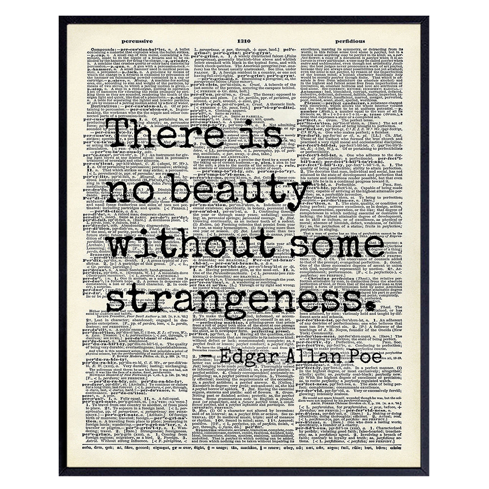 Edgar Allan Poe Quote Dictionary Art Wall Decor FRAMED - Upcycled Vintage Retro Decoration for Home, Office, Apartment, Living Room, Bedroom, Bathroom - Gift for Poetry Fans