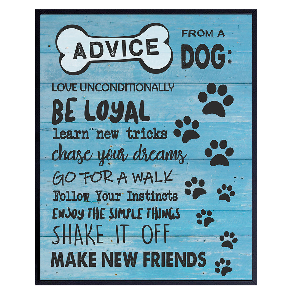 positive Dog Quotes Wall Decor - Cute Dog Wall Art - Inspirational Gifts for Dog Lovers - Dog Pictures Wall Decor - Funny Sayings Poster Print - Blue Motivational Room Decor - Inspiring Quotes