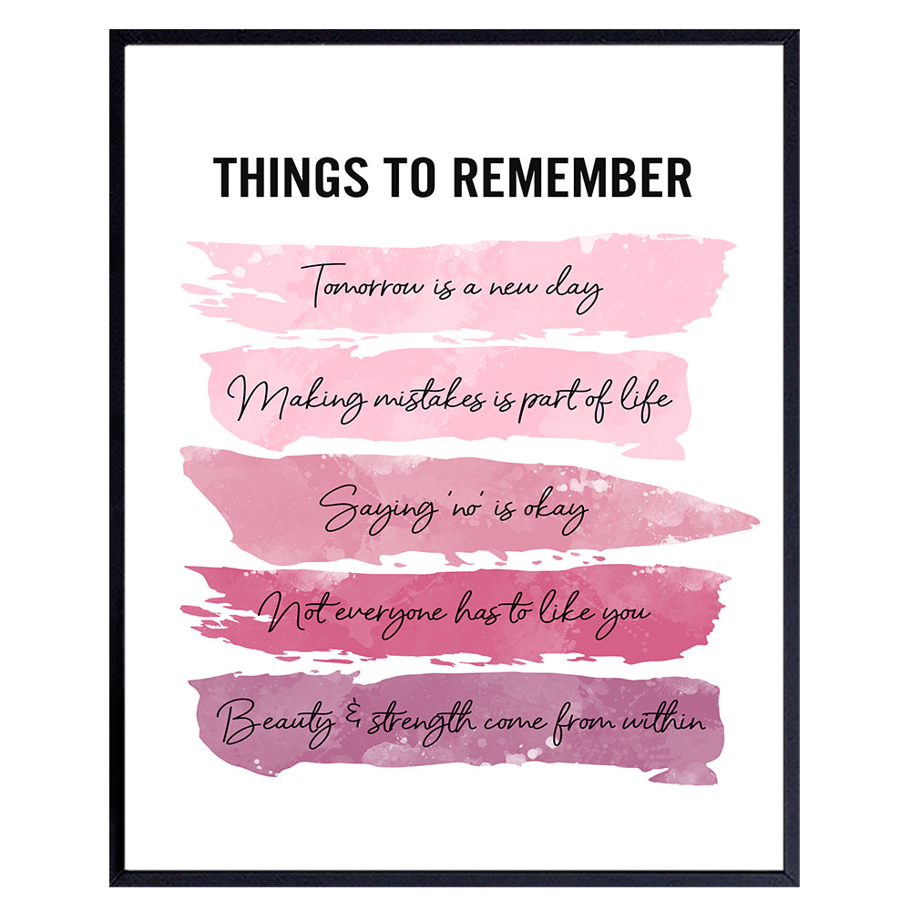 Positive Inspirational Quotes Wall Decor FRAMED - Uplifting Encouragement Gifts for Women, Girls, Teens, Daughter, BFF - Pink Motivational Wall Art Poster for Home Office, Bedroom, Bathroom