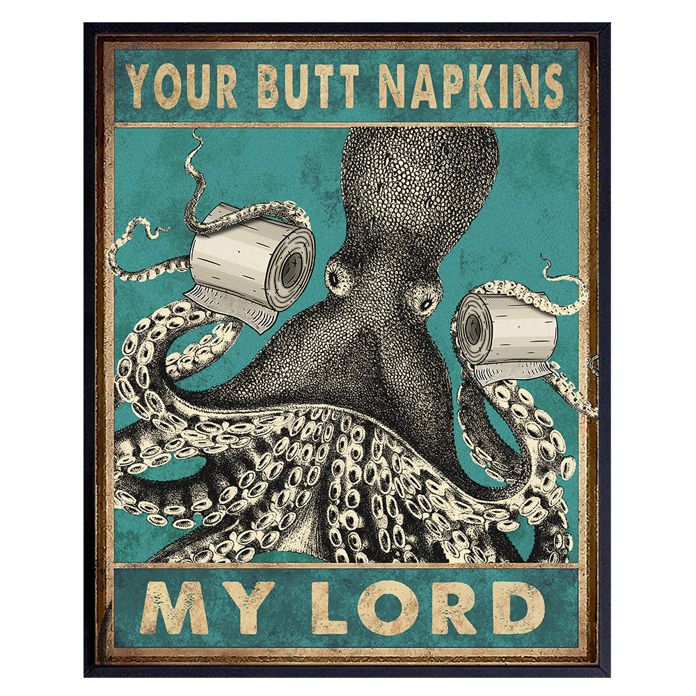 Octopus Nautical Bathroom Decor - LARGE 11X14 - Butt Napkins - Beach Bathroom Decor - Funny Bath Wall Decor - Guest Bathroom Decorations - Toilet Paper Wall Art - Restroom Sign - Powder Room Decor