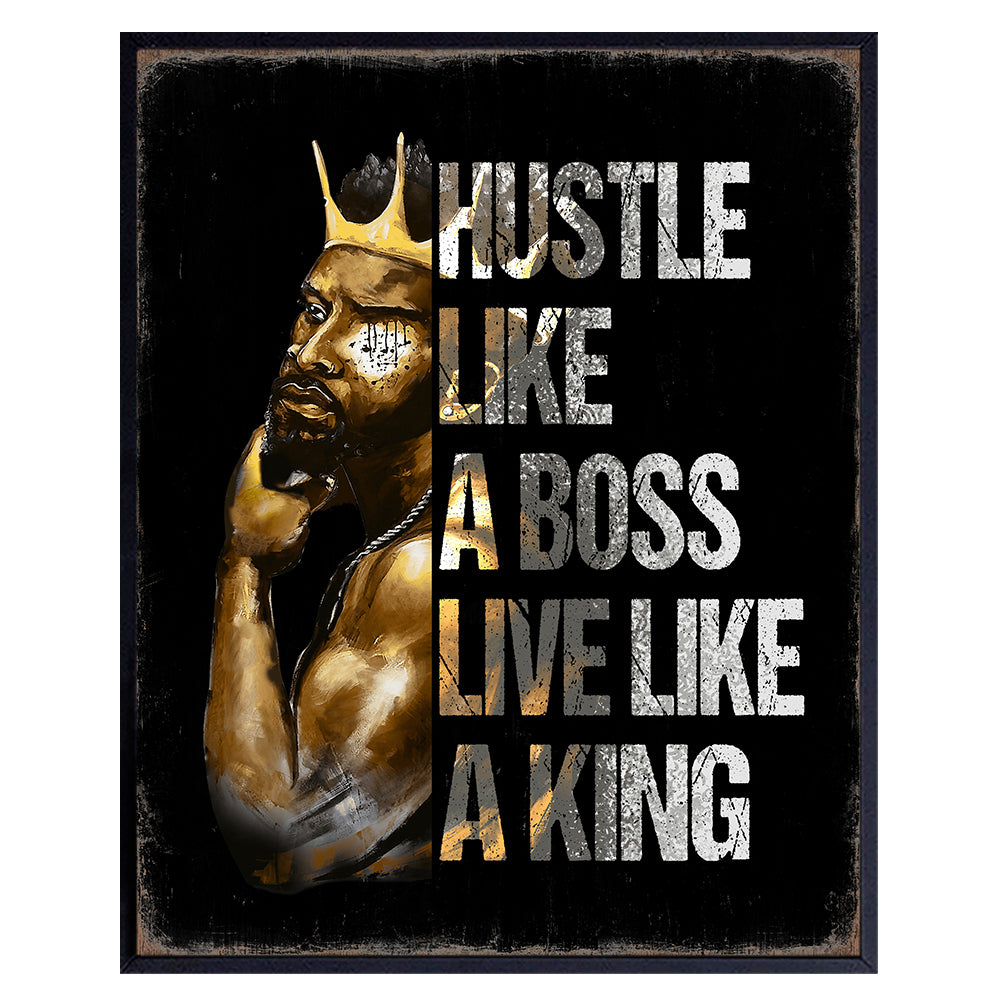Motivational African American Wall Art - Inspirational Quotes Poster - positive Sayings - Man cave Home Office Decor - Encouraging Entrepreneur Gifts - Black Men Afro American Success Wall Art