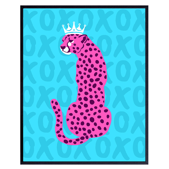 Trendy Aesthetic Room Decor -Cheetah Wall Art - Minimalist Wall Decor - Pink Blue Preppy Room Decor - Indie Room Decor - Leopard Home Decor - Teen Girls Womens Bedroom Decor - Yellowbird Art & Design