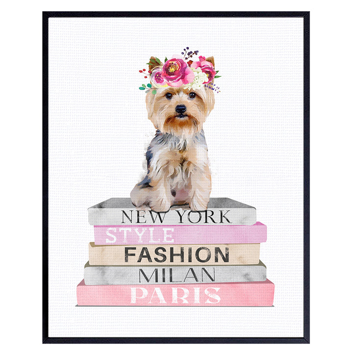 Yorkshire Terrier - Yorkie Gifts for Women, Girls - Dog Wall Decor - Designer Wall Art - Dog Lover Gifts - High Fashion Design Decoration for Bedroom, Living Room - Cute Puppy Gifts - Glam Wall Art