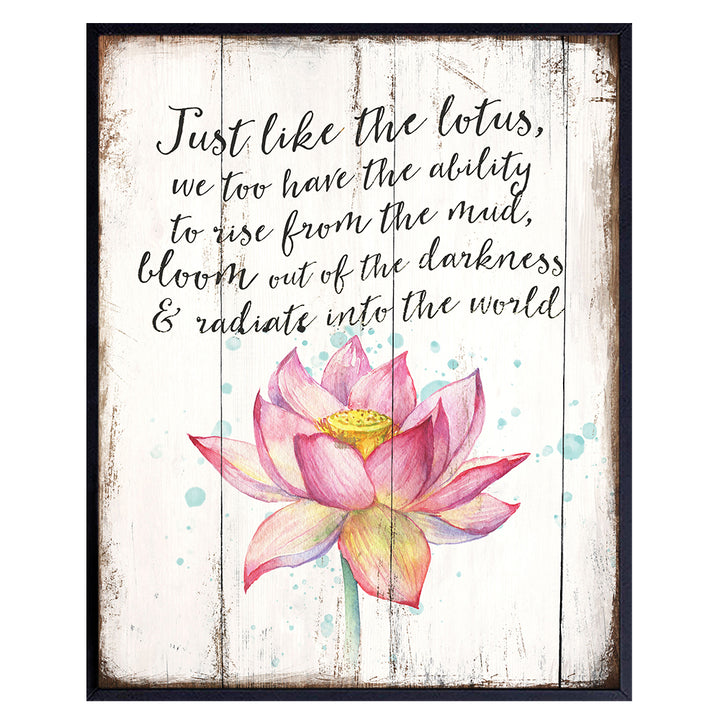 Inspirational Zen Art Print - 8x10 Motivational Lotus Wall Art Photo - Unique Spiritual Home Decor for Yoga Studio, Bathroom, Bedroom - Gift for Women, Meditation Buddha Fans - Unframed Poster