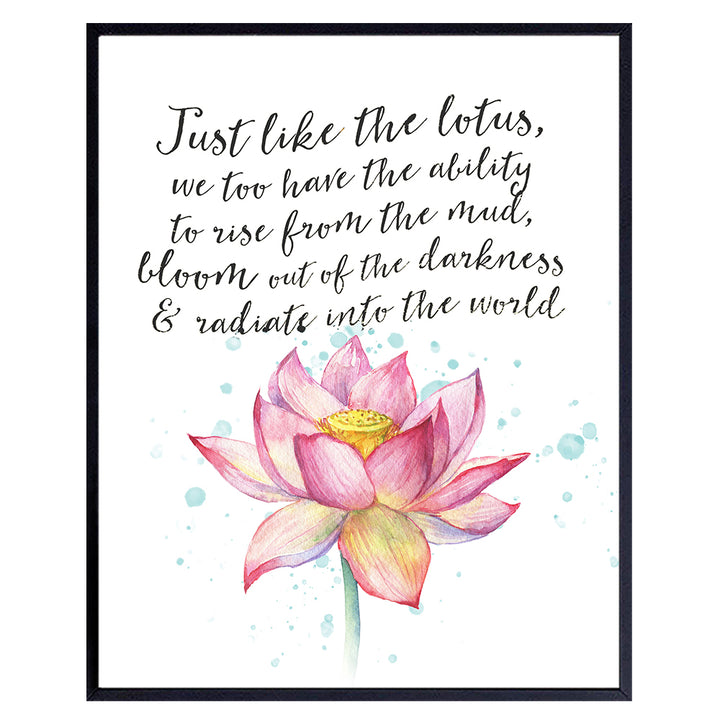 Inspirational Meditation Art Print - Motivational Lotus Wall Art Poster - Unique Home Decor for Studio, Bathroom, Bedroom - Gift for Women, Zen Buddha Fans - 8x10 Photo Unframed